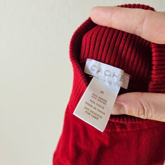 Vintage Cache Red Long Sleeve Cold Shoulder Top Size XS - Picture 3 of 4